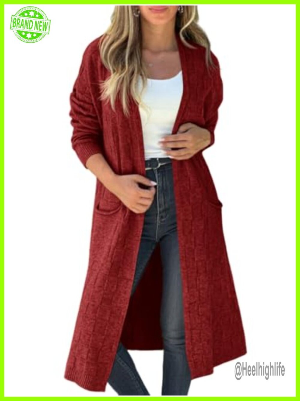 Womens Oversized Open Front Long Cardigan Chunky Knit Sweater with Pockets